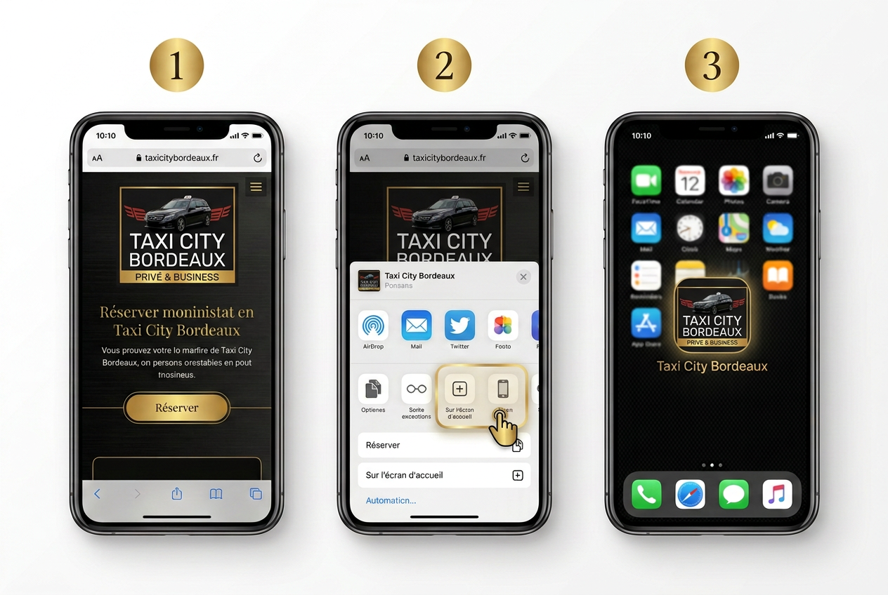 Guide d'installation iPhone : Safari, Partager, Ajouter à l'écran d'accueil